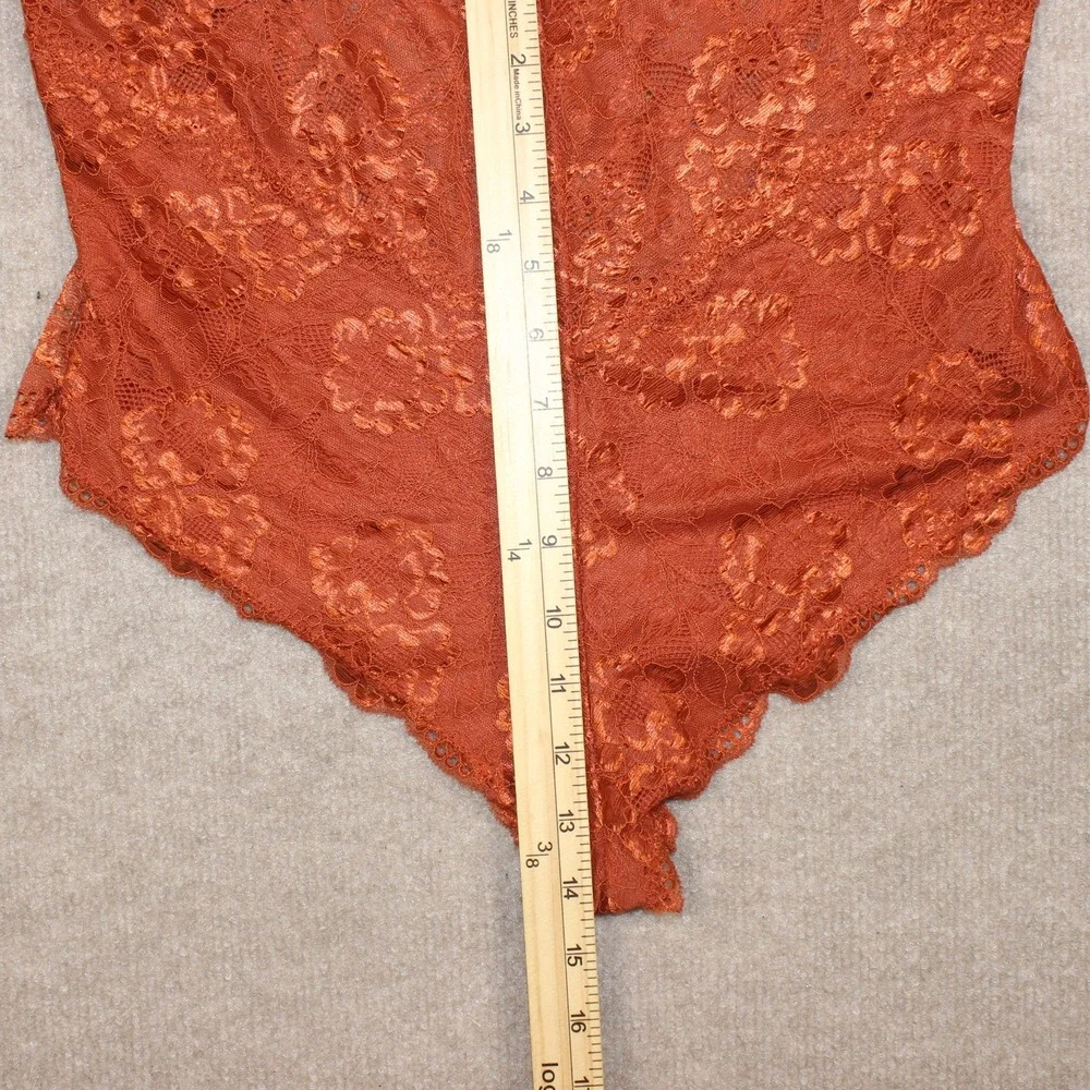 Avidlove Burnt Orange Floral Lace Bodysuit XL Sheer V-Neck Strappy Lingerie